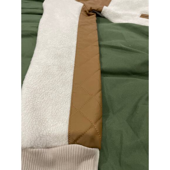 Abercrombie & Fitch Sherpa Pullover Faux Leather Trim Snap Neck Size S - Picture 8 of 10